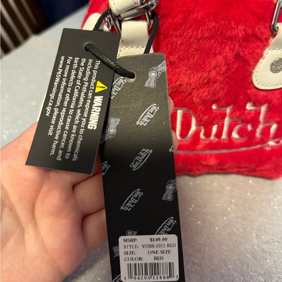 Von Dutch Red Furry Medium Size Purse, Adjustable Strap, Zip Closure, With Tags - Picture 3 of 13